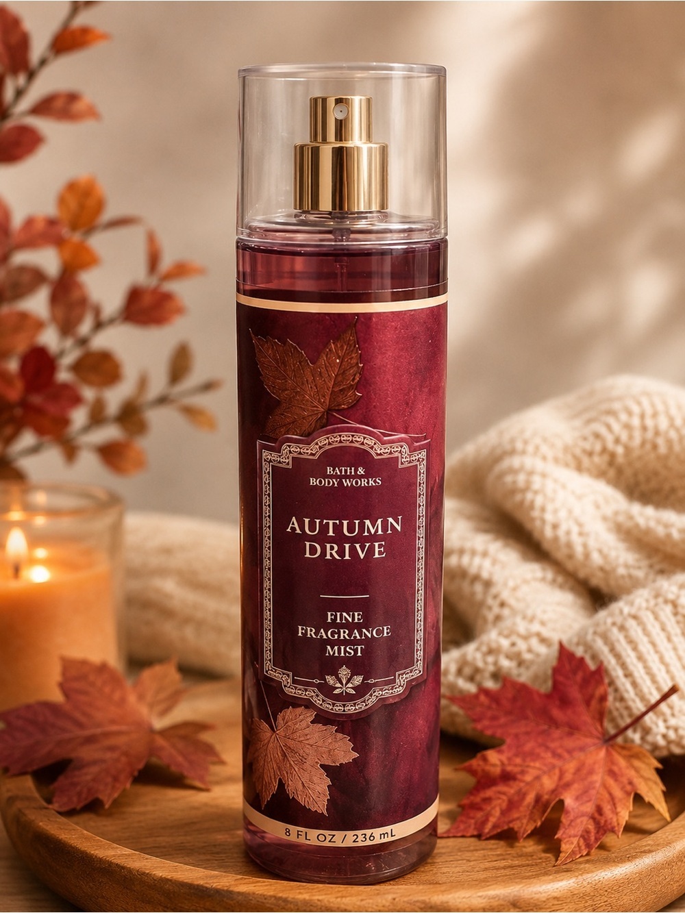 Bath & Body Works Autumn Drive Fine Fragrance Mist — Burgundy & Gold Accents